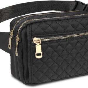 Fanny Packs for Women,Fashionable Crossbody Belt Bags Waist Pack for Teen Girls,Bum Hip Bag for Travel Hiking Cycling Running,Easy Carry Any Phone,Wallet (Black)