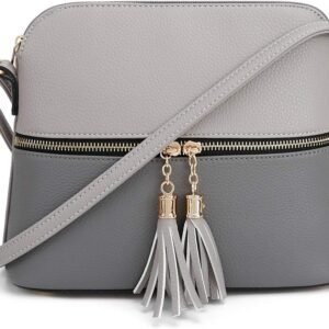 Lightweight Medium Dome Crossbody Bag Shoulder Bag with Tassel | Zipper Pocket | Adjustable Strap