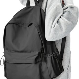 Black Backpack for Women Men, Waterproof High School Bookbag,Lightweight Casual Travel Daypack,Classic Basic College Backpack,Middle School Bag for Teen Girls Boys