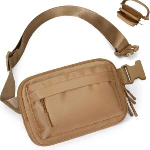 Fanny Packs for Women Men,Belt Bag with 4 Zipper Pockets,Waterproof Crossbody Bag,Fashion Waist Packs with Adjustable Long Strap for Workout/Running/Yoga/Shopping/Hiking,Brown
