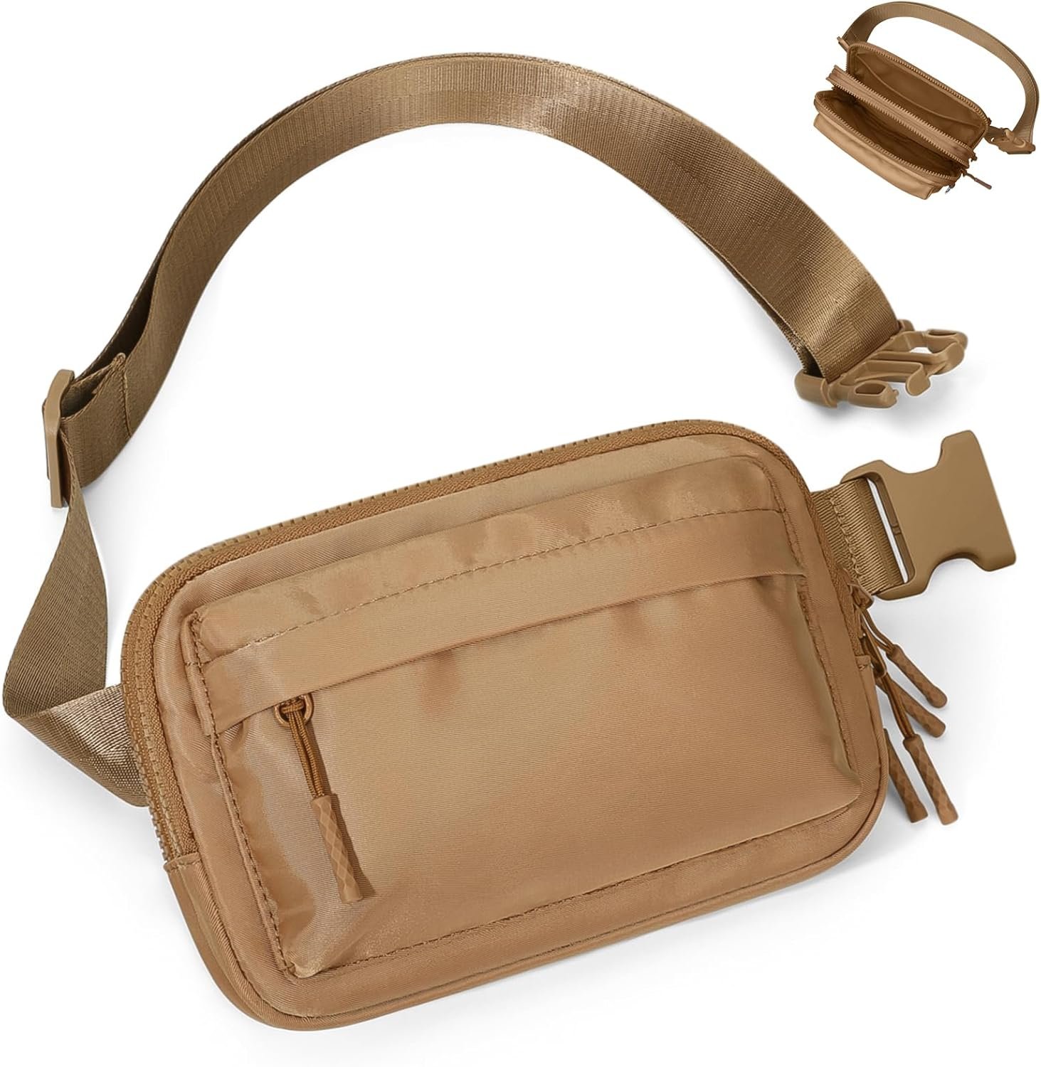 Fanny Packs for Women Men,Belt Bag with 4 Zipper Pockets,Waterproof Crossbody Bag,Fashion Waist Packs with Adjustable Long Strap for Workout/Running/Yoga/Shopping/Hiking,Brown