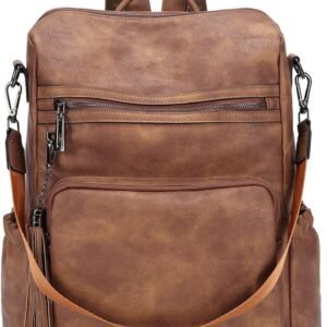 Backpack Purse for Women Large Women's Backpack Leather Travel Backpack Fashion Backpack Purse Designer Ladies Shoulder Bags with Tassel Two-toned Brown