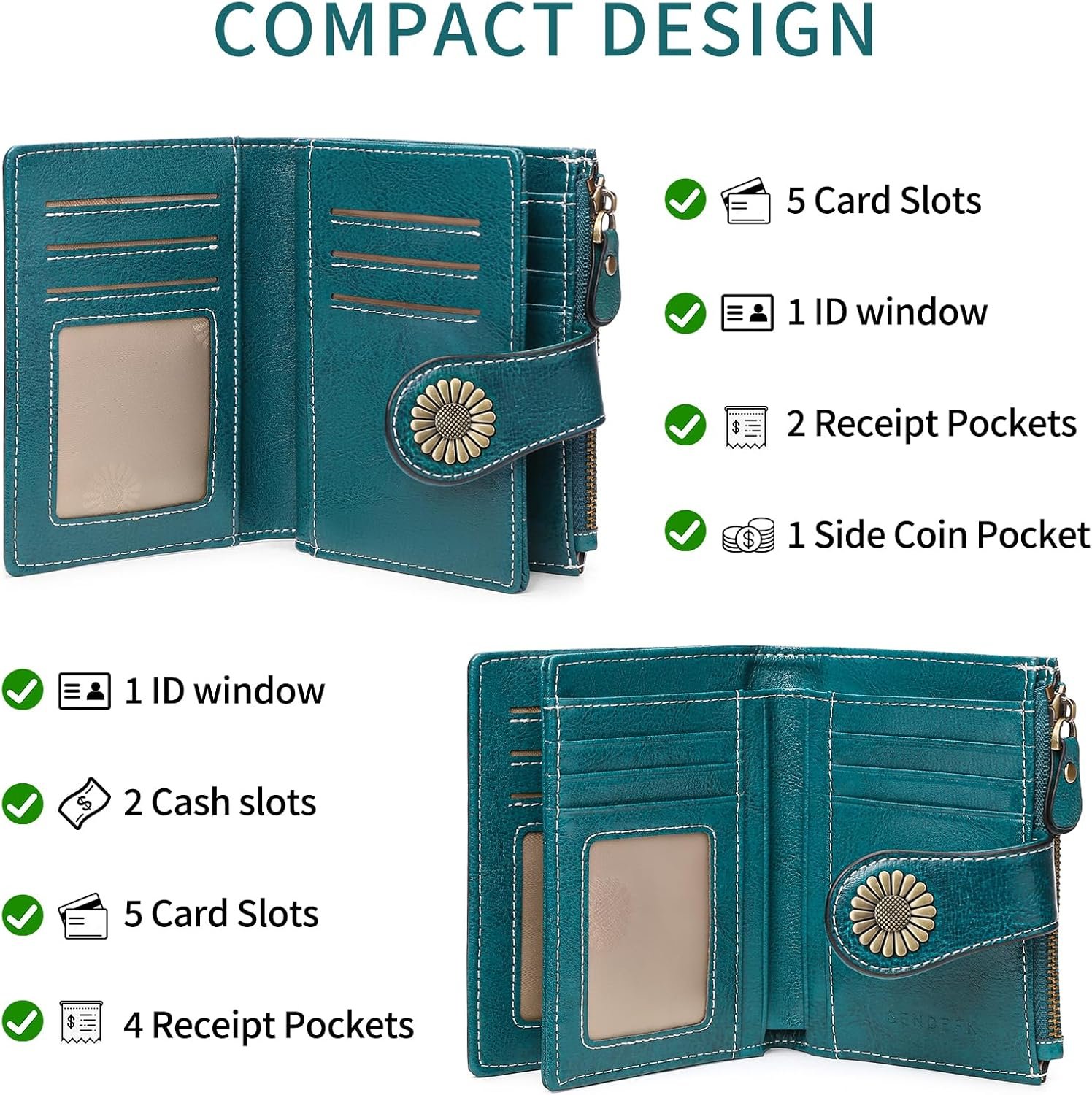 Small Women's Wallet Leather Bifold Card Holder RFID Blocking with Zipper Coin Pocket