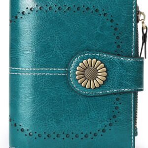 Small Women's Wallet Leather Bifold Card Holder RFID Blocking with Zipper Coin Pocket
