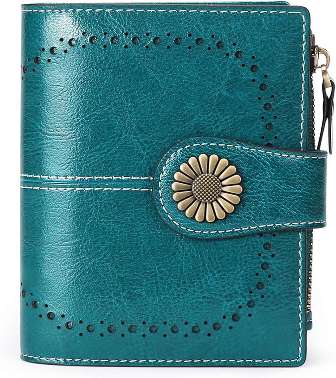 Small Women's Wallet Leather Bifold Card Holder RFID Blocking with Zipper Coin Pocket