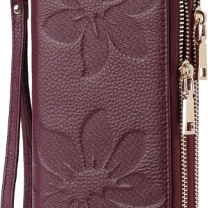 Women's Wallet Large Capacity Double Zip Around Credit Card Holder Leather Ladies Wallet with RFID Blocking Phone Wristlet Purse Purple